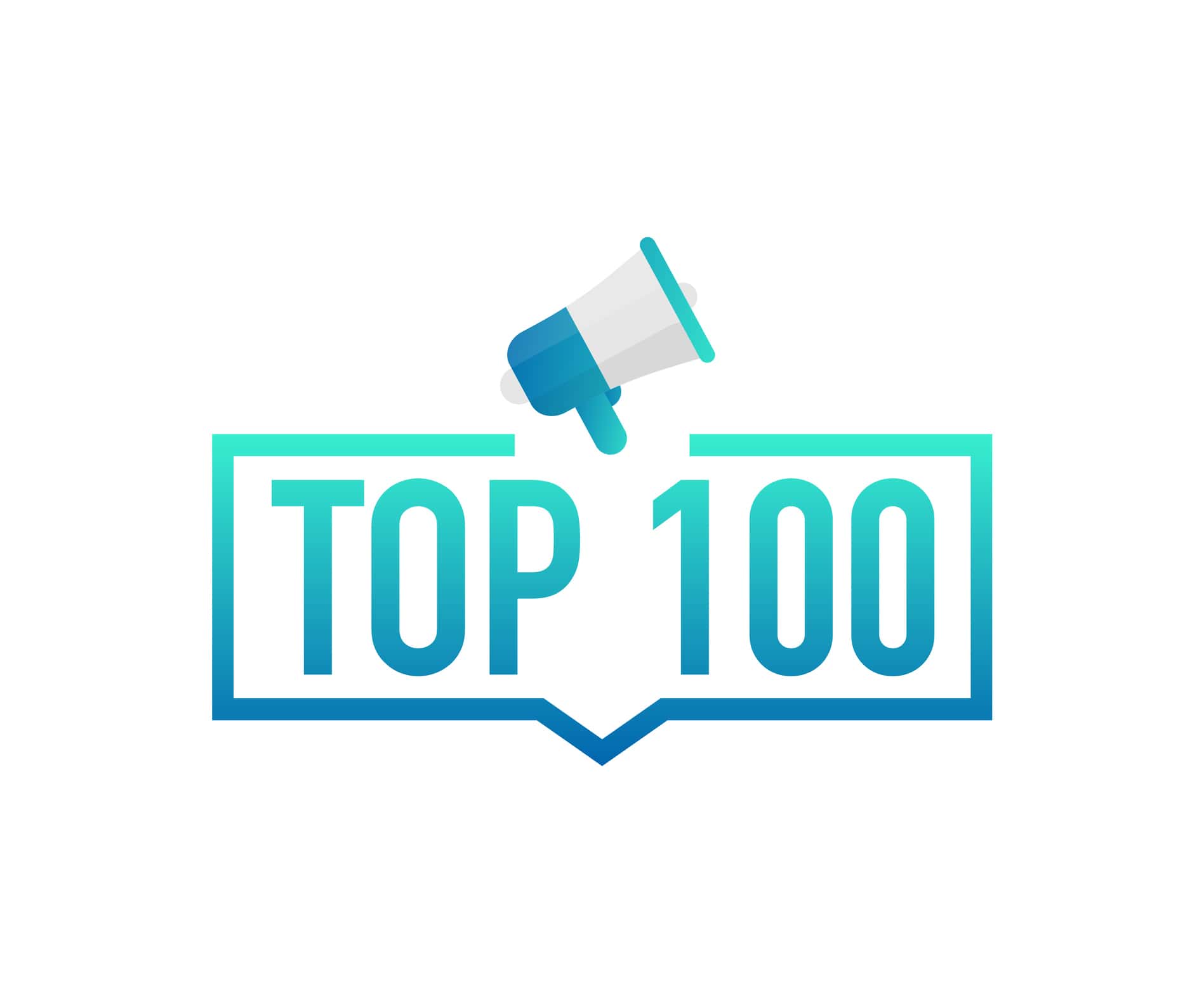 Top 100 - Top One hundred colorful label on white background. Vector stock illustration.