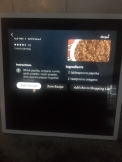 Echo Show with chili powder recipe on screen