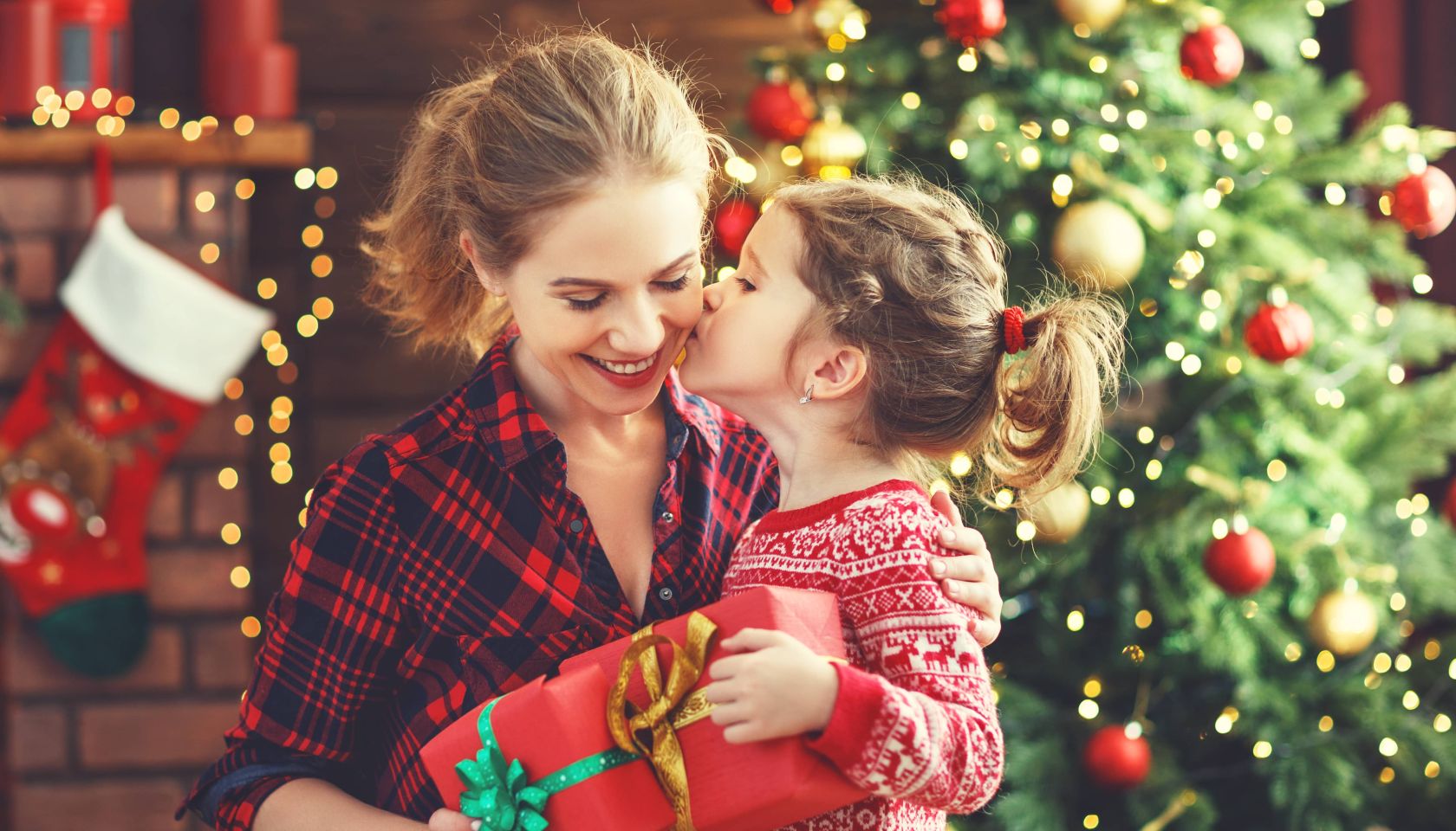 Mom and daughter celebrating holiday together