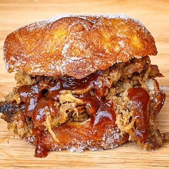 Fried Sugar Biscuit n’ BBQ with Apple Butter Sauce (Nitro Hog BBQ)