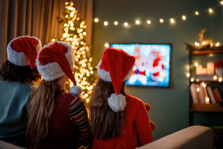 family watching holiday movies at home