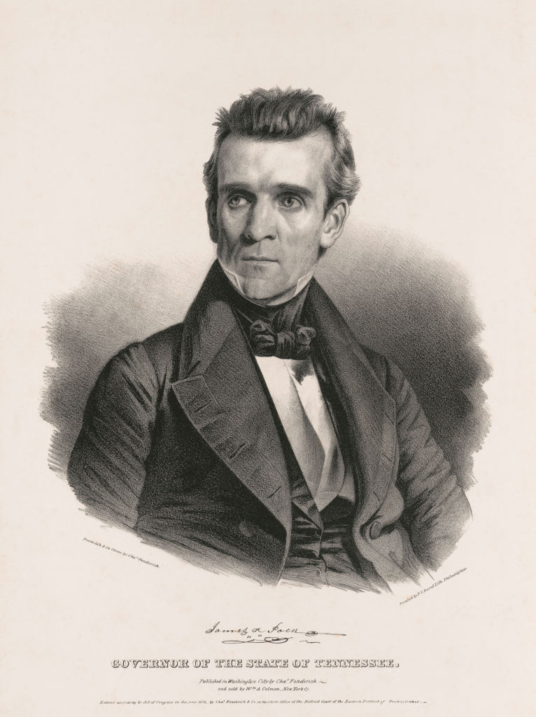 James K Polk, Governor of the State of Tennessee, from life & on stone by Chas Fenderich, Lithograph, PS Duval, 1838