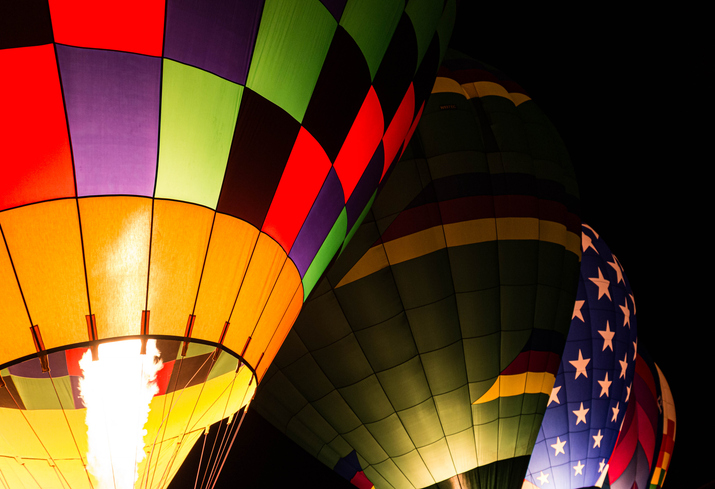 Balloons Illuminating For Dawn Patrol at Albuquerque Balloon Festival