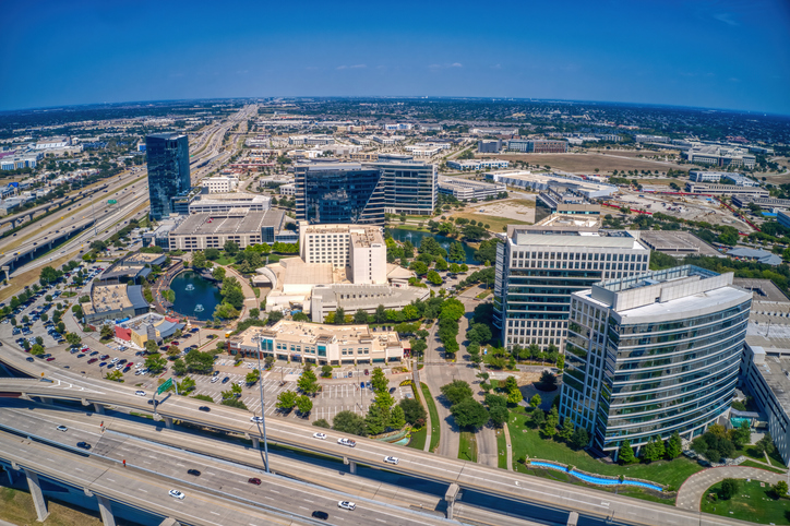 Aerial View of Downtown, Plano Texas in the DFW Metro