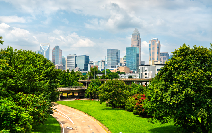 Charlotte city downtown skyline cityscape in North Carolina, USA