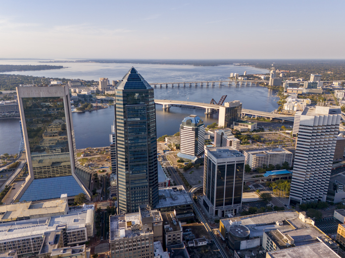 Aerial stock photo Downtown Jacksonville Florida 2024