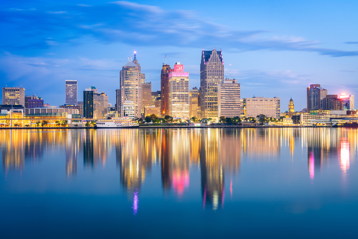 Detroit, Michigan, USA Downtown Cityscape at Blue Hour
