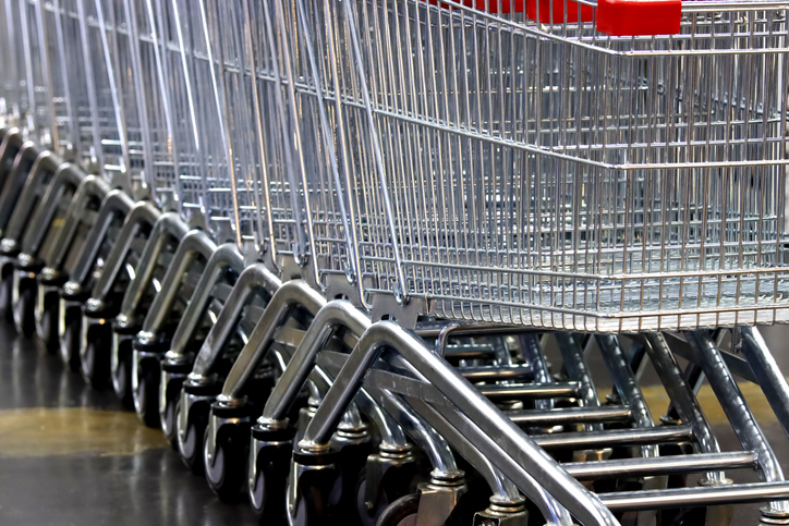 Shopping trolley cart stacking in front of supermarket