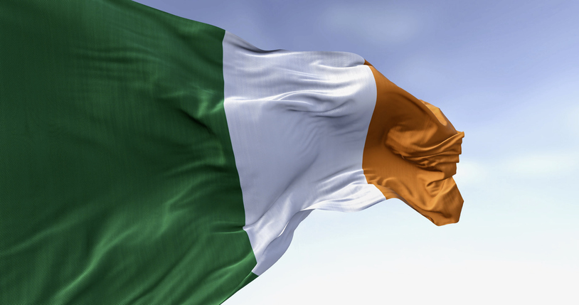 Ireland national flag waving in the wind on a clear day