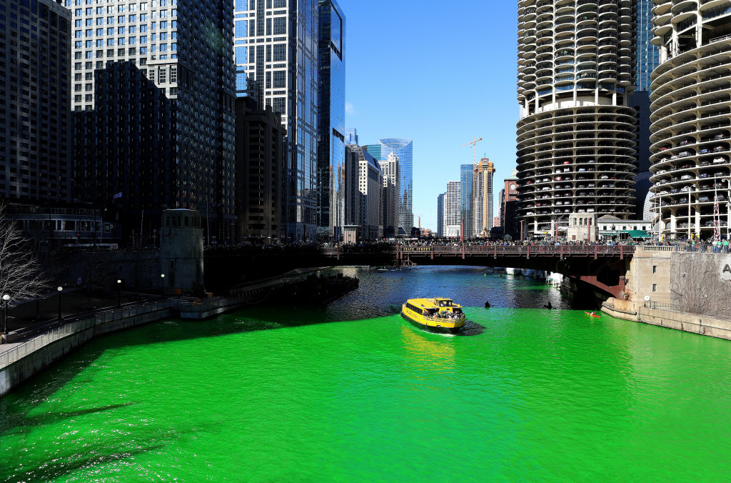 The Chicago River Goes Green For St. Patrick's Day 2019